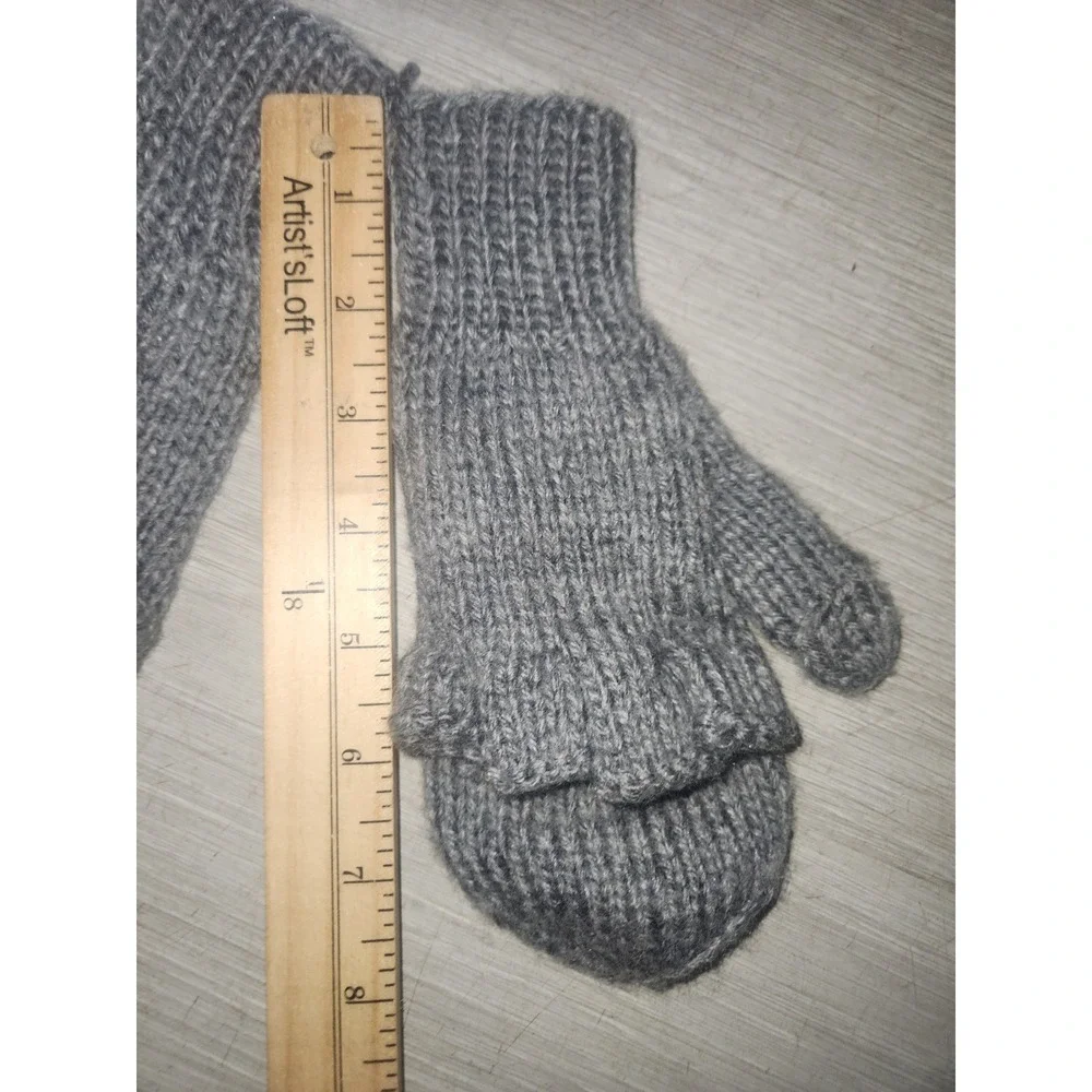 Handmade Gray Knit Convertible Mittens Fingerless Flip Top Glittens Heather Grey